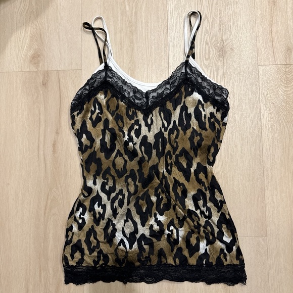 Leopard Print Lace Trim Cami Top - Picture 1 of 4